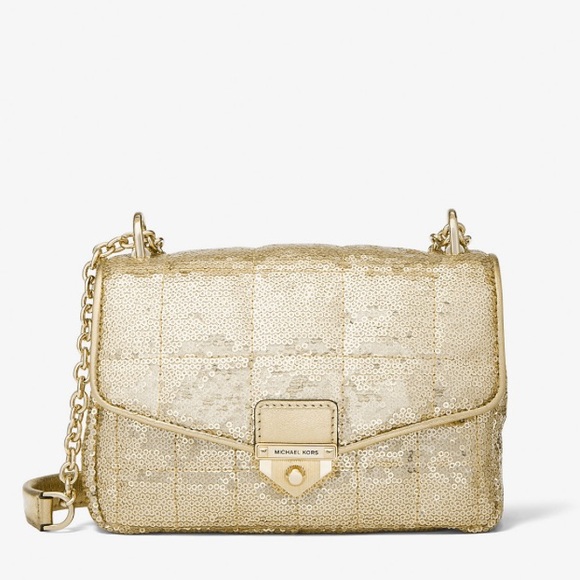 NEW Michael Kors Gold Sequin Quilted Soho Shoulder Bag - Picture 3 of 15